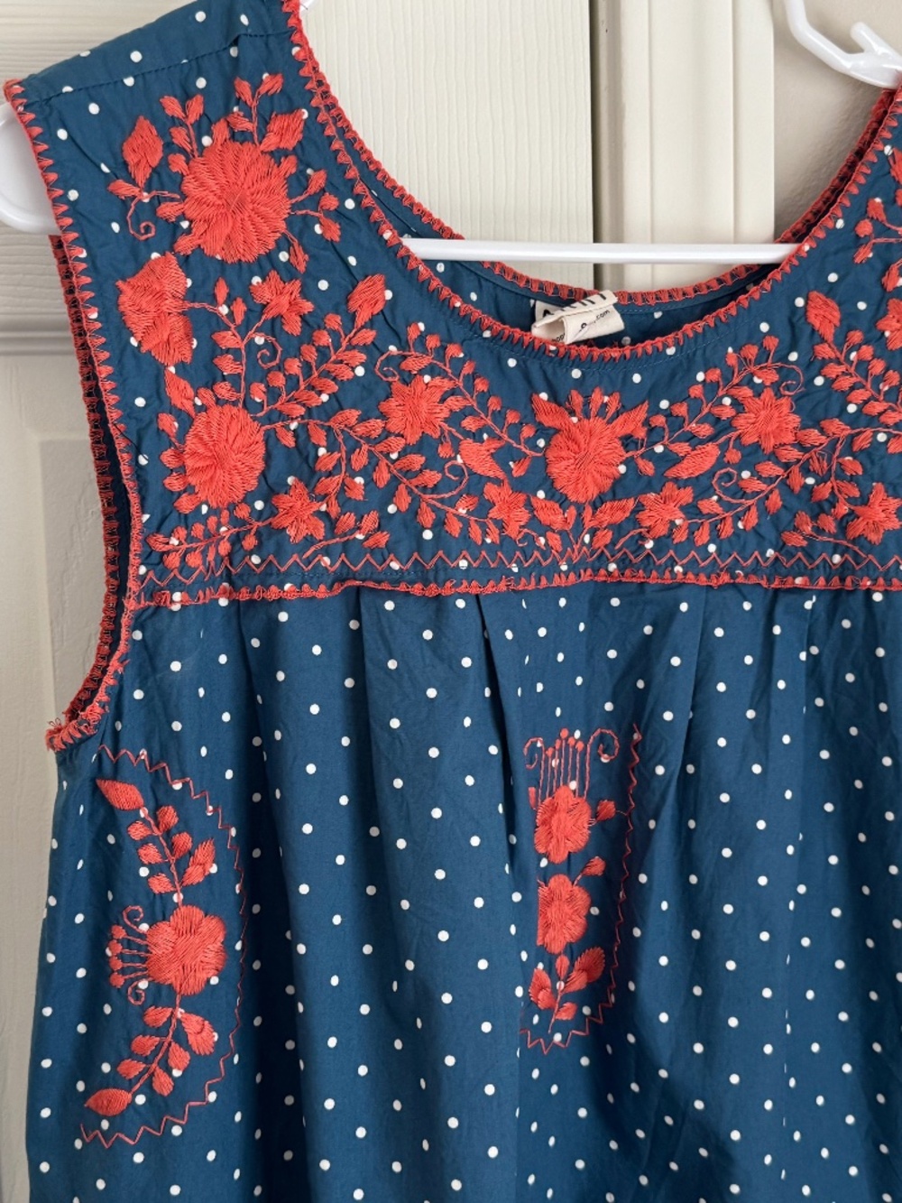 DARLING SISTER MARY, INDIGO POLKA DOT DRESS WITH EMBROIDERY - Picture 2 of 16